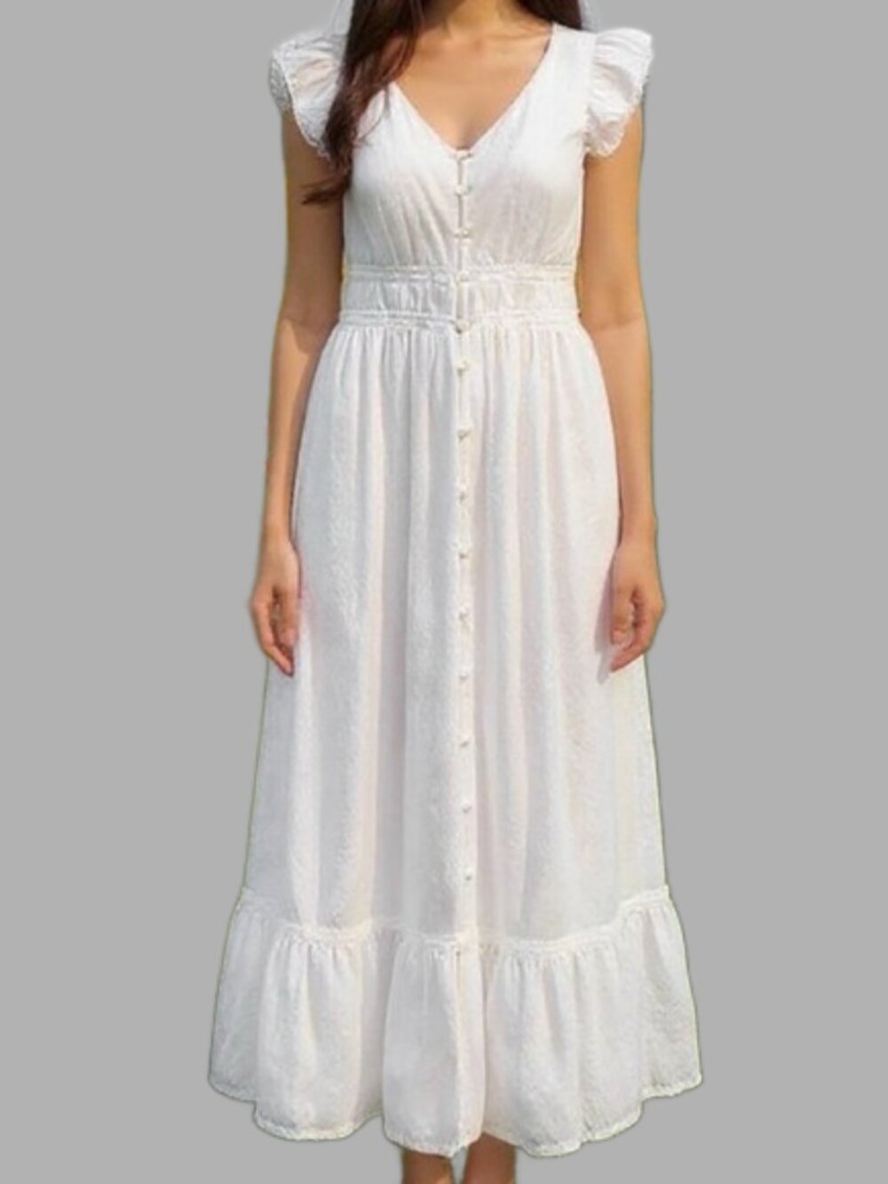 NWT Eyelet Button-Front Maxi Dress - White - Picture 1 of 8